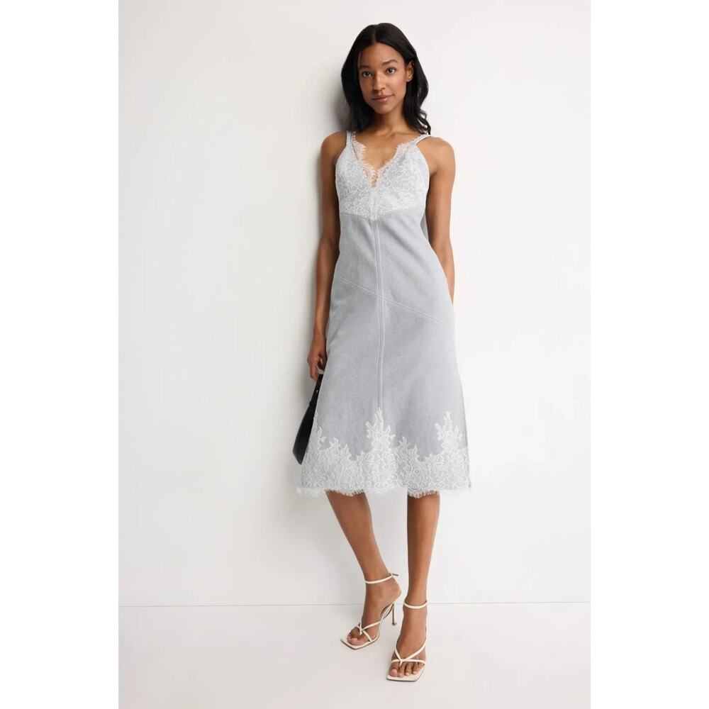 3.1 Phillip Lim Denim Slip Dress With Lace Hem Size 10